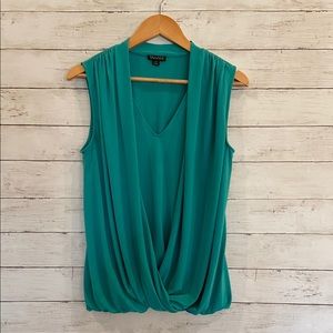 Tahari Emerald Color Sleeveless Drape Top